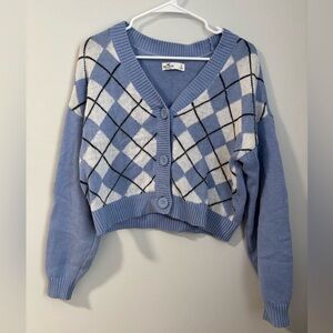 Hollister Blue Argyle Cropped Cardigan